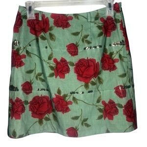 Moschino mini skirt rose floral green black mesh womens size 8 cheap & chic